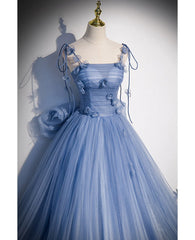 Unique and elegant sky blue decal thin shoulder strap off the shoulder ball dress sky blue A-shaped/princess bow sleeveless backless lace up and floor length style