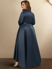 Aimishang A-Line Mother of the Bride Dresses Plus Size Hide Belly Curve High Low Dress Formal Asymmetrical 3/4 Length Sleeve Shirt Collar Satin with Bow(s) Pleats