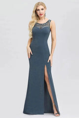 Fashion Embrodiery Split Mermaid Evening Prom Dress