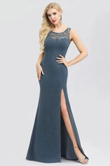 Fashion Embrodiery Split Mermaid Evening Prom Dress