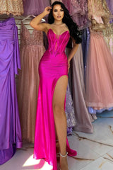 Fashion Fuchsia Sweetheart Sleeveless Mermaid Evening Dress With High Split