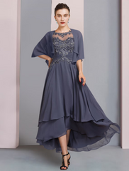 A-Line Mother of the Bride Dress Wedding Guest Vintage Plus Size Elegant V Neck  Satin Sleeve with Pleats