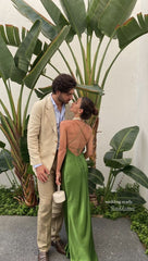 Elegant Green Backless Long Prom Dress Stylish Party Dresses