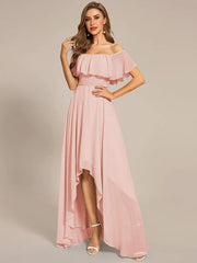 Weitese Elegant Chiffon High-Low Off The Shoulder Bridesmaid Dress