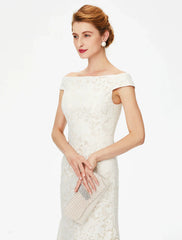 Aimishang Sheath / Column Mother of the Bride Dress Elegant Off Shoulder Floor Length Lace Short Sleeve No with Lace