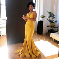 2024 Yellow Prom Dress V-Neck Sexy Mermaid Evening Gown