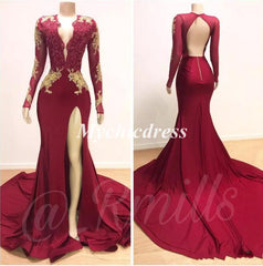 2024 Long Mermaid Gold Red Lace Prom Dresses Mermaid Formal Gowns