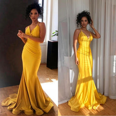 2024 Yellow Prom Dress V-Neck Sexy Mermaid Evening Gown