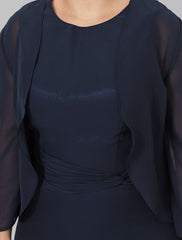 Aimishang  Sheath / Column Mother of the Bride Dress Formal Classic & Timeless Elegant & Luxurious Plus Size Jewel Neck Tea Length Chiffon 3/4 Length Sleeve yes with Pleats Tiered