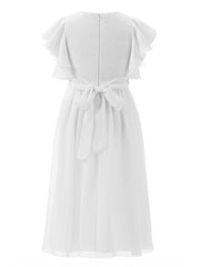 Floor-length Jewel Flower Girl Dresses with Ruffles and Short Sleeves