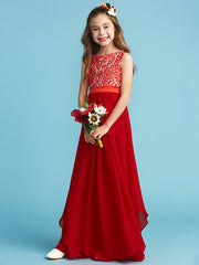 Flower Girl Dress with Chiffon Lace and Sash Ribbon Appliques - Sheath Column Jewel Neck Floor Length