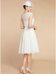 Aimishang  Two Piece A-Line Mother of the Bride Dress Wedding Guest Elegant Petite Jewel Neck Knee Length Chiffon Lace 3/4 Length Sleeve with Pleats Solid Color