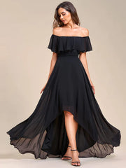 Weitese Elegant Chiffon High-Low Off The Shoulder Bridesmaid Dress