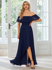 Weitese Elegant Chiffon High-Low Off The Shoulder Bridesmaid Dress
