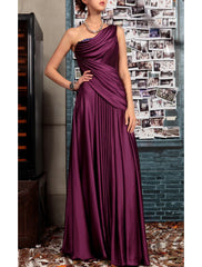 Aimishang Sheath Black Dress Evening Gown Elegant Dress Formal Evening Floor Length Sleeveless One Shoulder Fall Wedding Guest Satin Backless with Pleats Crystals Draping