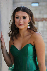 Strapless Black Corset A-Line Layered Prom Dress with Slit