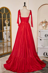 Tie Straps Red Corset A-Line Long Prom Dress