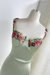 Gorgeous Sage Green Floral Embroidery Short Party Dress