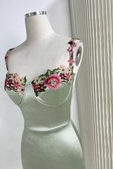 Gorgeous Sage Green Floral Embroidery Short Party Dress