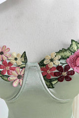 Gorgeous Sage Green Floral Embroidery Short Party Dress