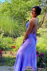 Lilac Straps Sheath Mermaid Prom Dress with Lace-up Back