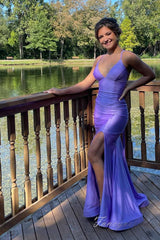 Lilac Straps Sheath Mermaid Prom Dress with Lace-up Back