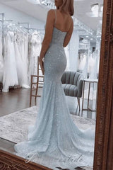 Straps Blue Sweetheart Sequin Beaded Mermaid Prom Dress