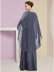 Aimishang  Sheath / Column Mother of the Bride Dress Wedding Guest Elegant Jewel Neck Floor Length Chiffon Half Sleeve with Sequin Tier Solid Color