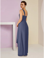 Aimishang  A-Line Mother of the Bride Dress Wedding Guest Elegant Square Neck Ankle Length Chiffon Long Sleeve with Crystal Brooch Ruching