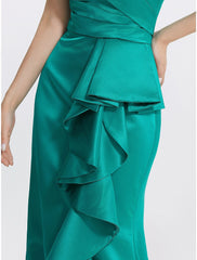 Aimishang Sheath / Column Evening Gown Elegant Dress Formal Floor Length Sleeveless Off Shoulder Satin with Ruffles