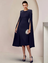 Aimishang Sheath / Column Mother of the Bride Dress Formal Wedding Guest Elegant Scoop Neck Knee Length Stretch Chiffon Long Sleeve with Beading