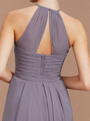 Weitese A-Line/Princess Halter Sleeveless Ruched Short/Mini Chiffon Bridesmaid Dresses