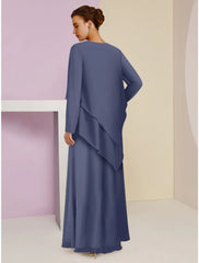 Aimishang  A-Line Mother of the Bride Dress Wedding Guest Elegant Square Neck Ankle Length Chiffon Long Sleeve with Crystal Brooch Ruching