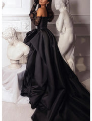 Aimishang A-Line Evening Gown Black Dress Plus Size Dress Carnival Masquerade Court Train Sleeveless Strapless Wednesday Addams Family Satin with Slit Pure Color Prom