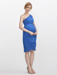 Sheath / Column Bridesmaid Dress One Shoulder Sleeveless Open Back Knee Length Chiffon with Crystals
