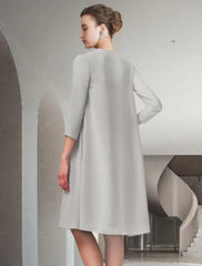 Aimishang  Two Piece A-Line Mother of the Bride Dress Church Elegant Jewel Neck Knee Length Chiffon Sleeveless with Pleats Ruched