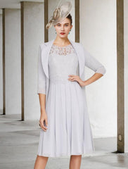 Aimishang  Two Piece A-Line Mother of the Bride Dress Church Elegant V Neck Knee Length Satin Lace Half Sleeve Jacket Dresses with Pleats
