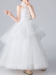 Glamorous Ball Gown Sleeveless Halter Neck Flower Girl Dress with Appliques