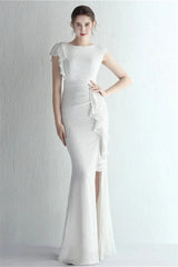 Glamorous Cap Sleeveless Mermaid Sequins Evening Gown Long With Split Ruffles