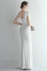Glamorous Cap Sleeveless Mermaid Sequins Evening Gown Long With Split Ruffles