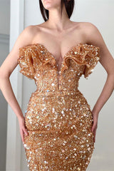 Glamorous Gold Sequins Mermaid Evening Dress Sleeveless