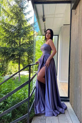 Glamorous Lavender One Shoulder Long Sleeves Evening Dress Slit Sequins