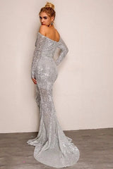 Glamorous Long Sleeve Off-the-Shoulder Sequins Evening Gowns Mermaid Prom Dress Online