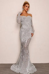 Glamorous Long Sleeve Off-the-Shoulder Sequins Evening Gowns Mermaid Prom Dress Online