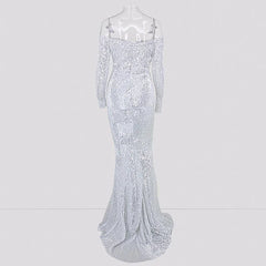 Glamorous Long Sleeve Off-the-Shoulder Sequins Evening Gowns Mermaid Prom Dress Online
