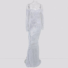 Glamorous Long Sleeve Off-the-Shoulder Sequins Evening Gowns Mermaid Prom Dress Online