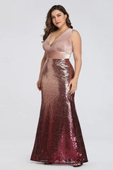 Glamorous Ombre Sequins Velvet Mermaid Plus Size Evening Prom Dress Online