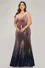 Glamorous Ombre Sequins Velvet Mermaid Plus Size Evening Prom Dress Online