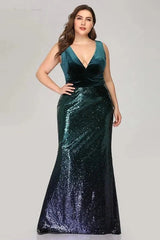 Glamorous Ombre Sequins Velvet Mermaid Plus Size Evening Prom Dress Online