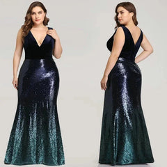Glamorous Ombre Sequins Velvet Mermaid Plus Size Evening Prom Dress Online
